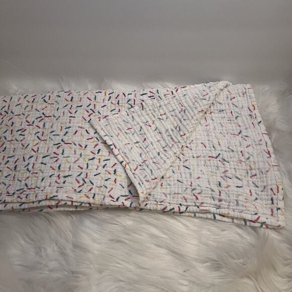 Red Rover Baby Blanket Colorful Sprinkles White Cotton Muslin Swaddle Lovey - Picture 4 of 7
